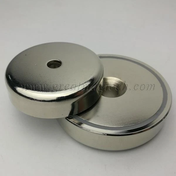 Neodymium magnetic pots with countersunk hole