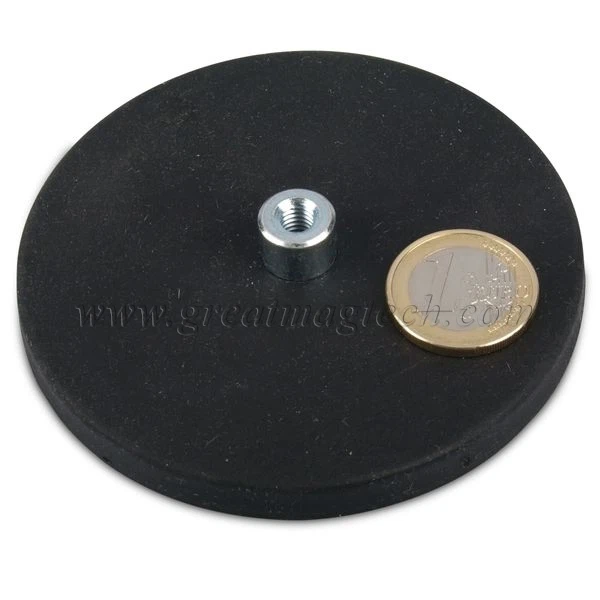 Rubber coated magnetic base with internal thread